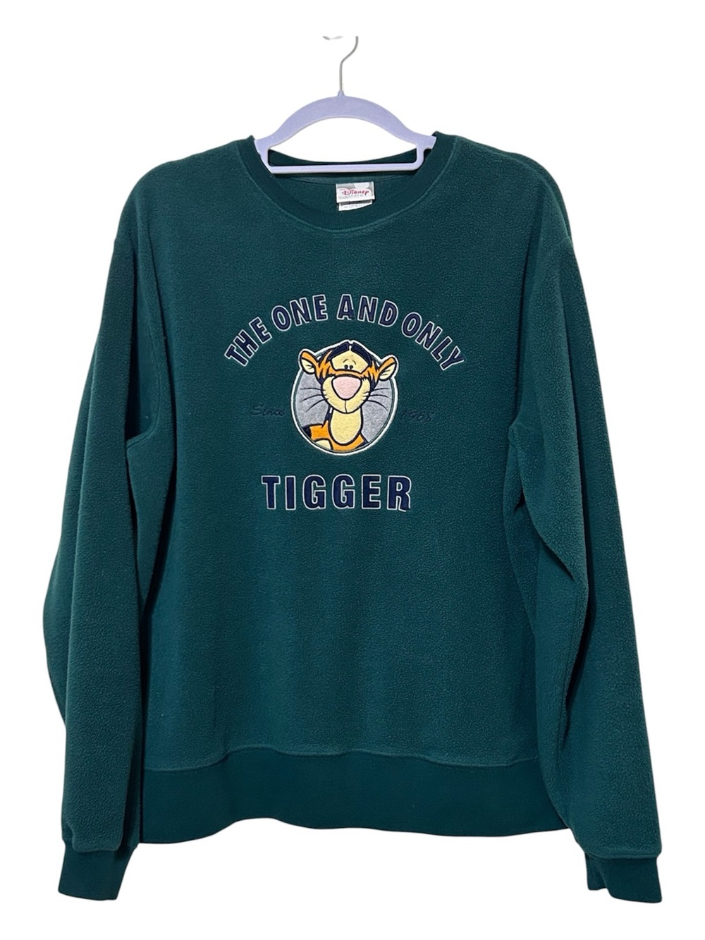 Vintage Disney Store Tigger Fleece Sweatshirt Large Green Embroidered Graphic